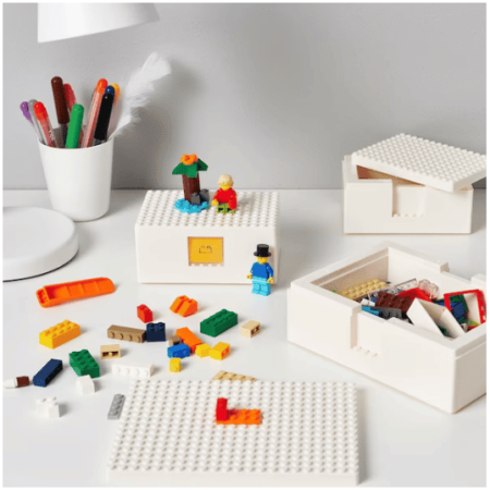 BYGGLEK Boite IKEA x LEGO® av couvercle, lot de 3, blanc