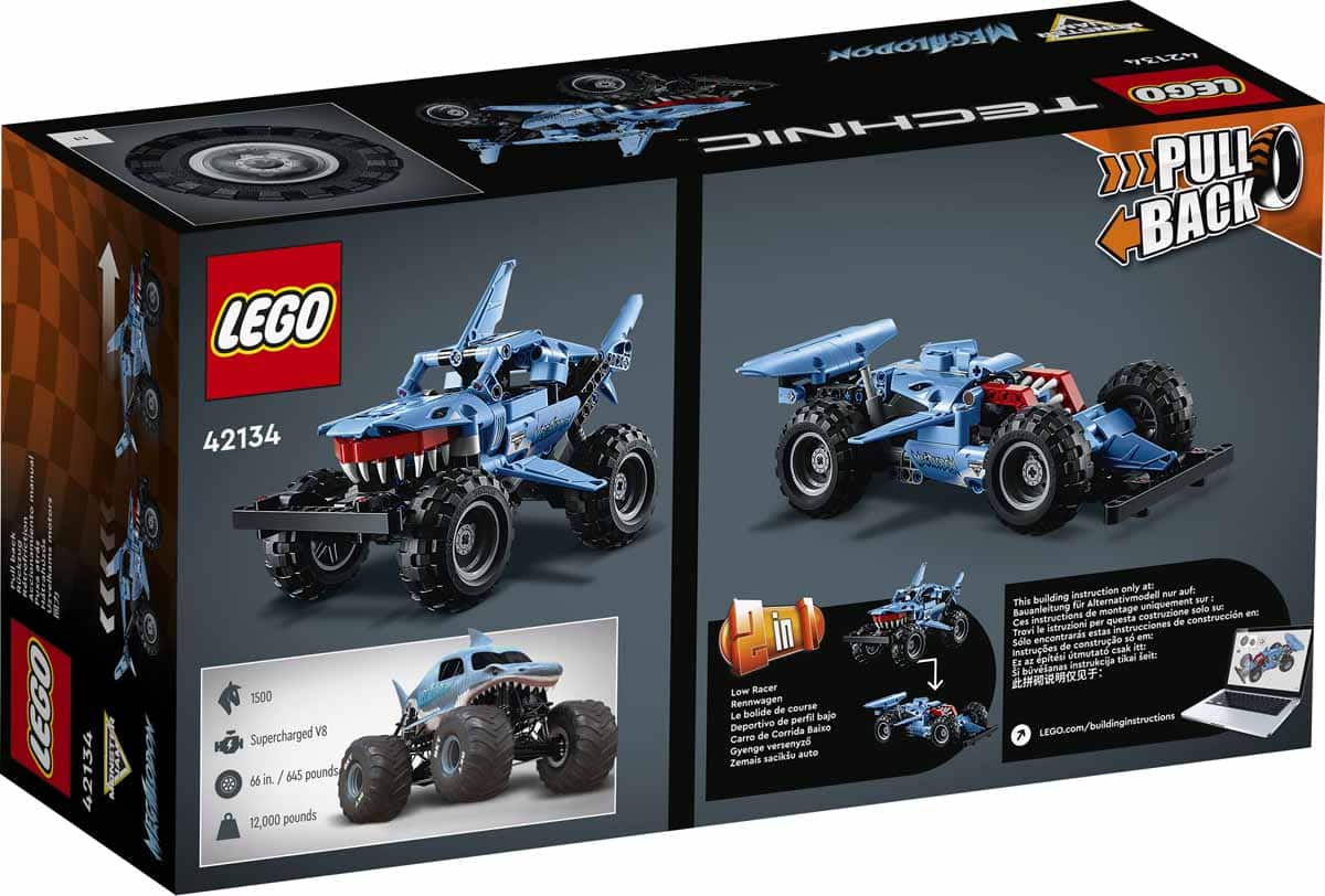 LEGO 42134 Technic Monster Jam Megalodon, Jouet de Voiture, 2 en 1, Truck  et Low Racer Lusca, Véhicule à Rétrofriction, pour Garçons et Filles